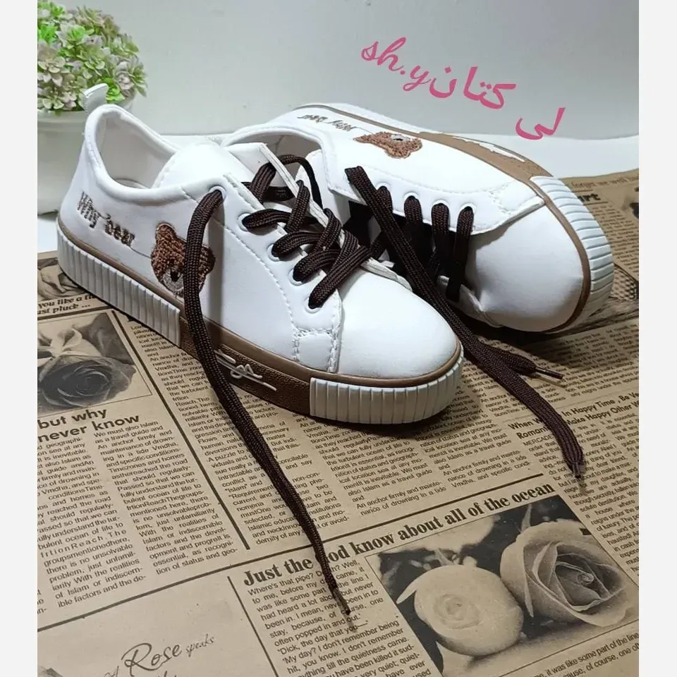 کفش ونس خرسی زنانه جنس لی کتان با لژ 2 سانت