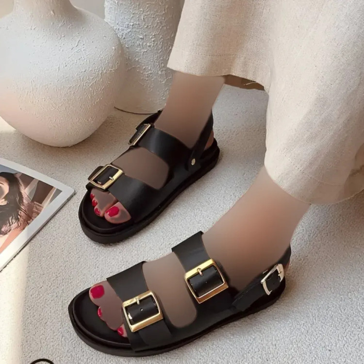 صندل زنانه زارا پشت بندی چرم بیاله طبی سبک لژ یک سانت