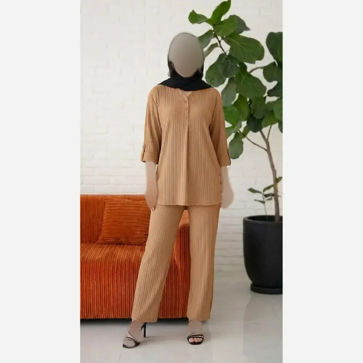 ست شومیز و شلوار زنانه مدل سه دکمه جنس آیوا سایز 38 تا 48