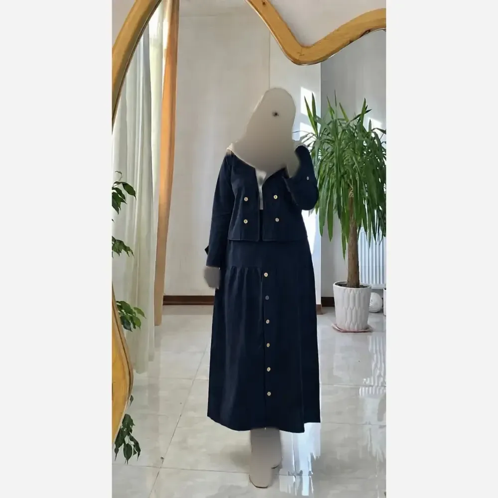 ست کت و دامن زنانه لنین جلو دکمه فری سایز 38 تا 46