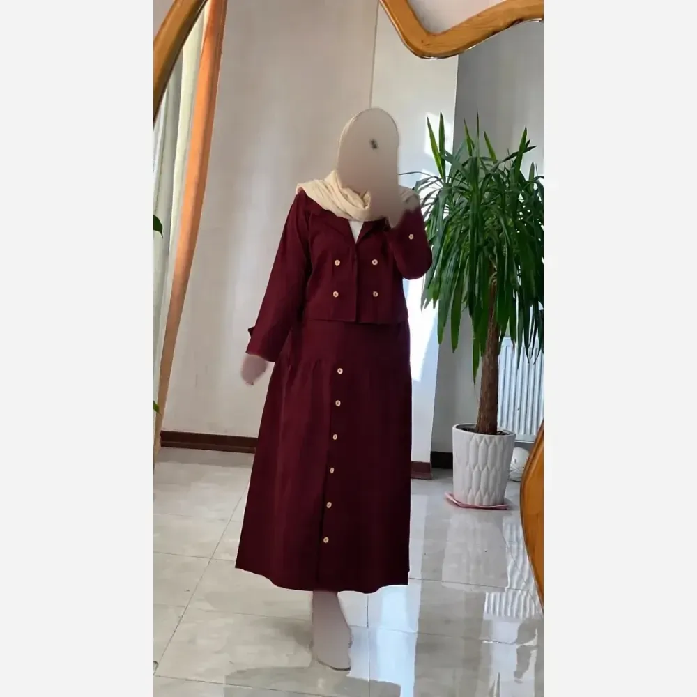 ست کت و دامن زنانه لنین جلو دکمه فری سایز 38 تا 46