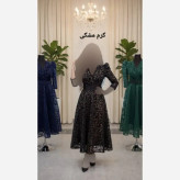 پیراهن مجلسی زنانه مدل دنیا جنس فلوک ارگانزا آستردار با کمربند قد 135