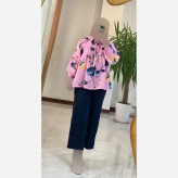 شومیز عروسکی گلدار لنین ایتالیایی فری سایز 38 تا 50