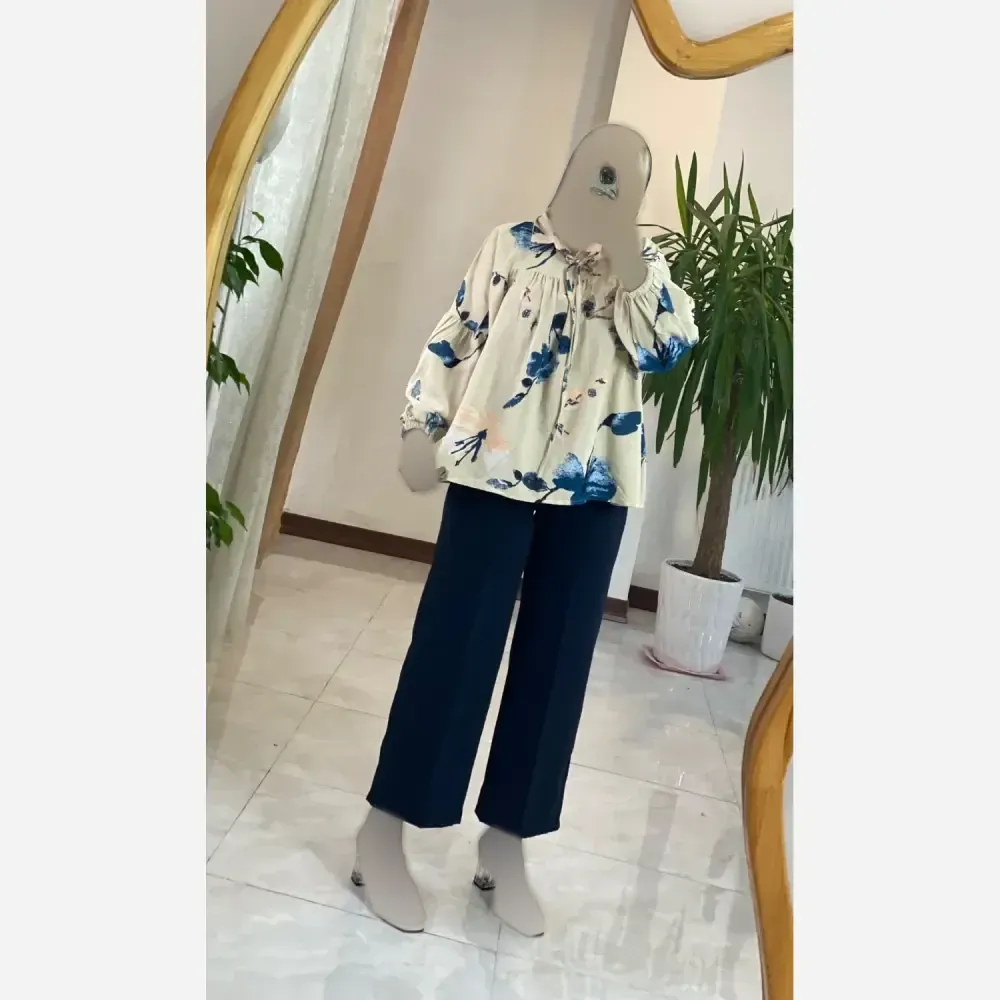 شومیز عروسکی گلدار لنین ایتالیایی فری سایز 38 تا 50