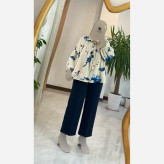 شومیز عروسکی گلدار لنین ایتالیایی فری سایز 38 تا 50