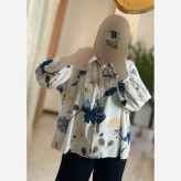 شومیز عروسکی گلدار لنین ایتالیایی فری سایز 38 تا 50