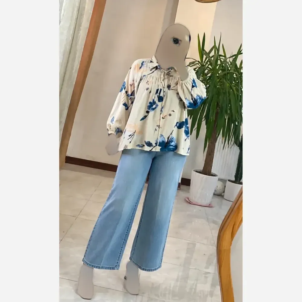 شومیز عروسکی گلدار لنین ایتالیایی فری سایز 38 تا 50