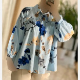 شومیز عروسکی گلدار لنین ایتالیایی فری سایز 38 تا 50