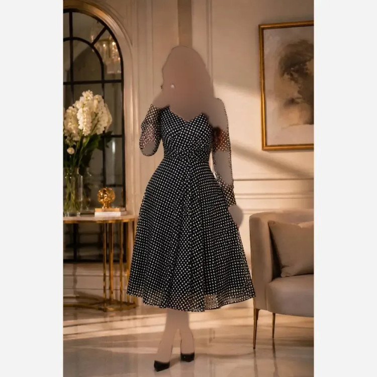 پیراهن زنانه مجلسی جنس فلوک مخمل برجسته قد 120 پشت زیپدار سایز 42 تا 52