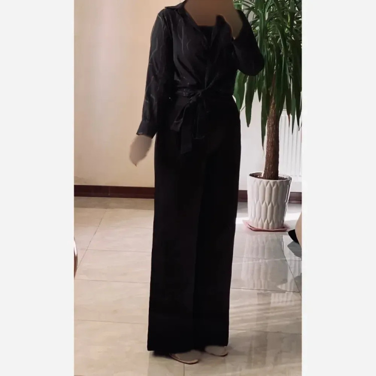 شومیز زنانه بنددار مدل الاله جنس صوفیا ژاکارد رنگ مشکی سایز فریسایز