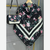 ست کیف و روسری گلاره با کیف مخمل و چرم صنعتی و روسری نخی منگوله دار