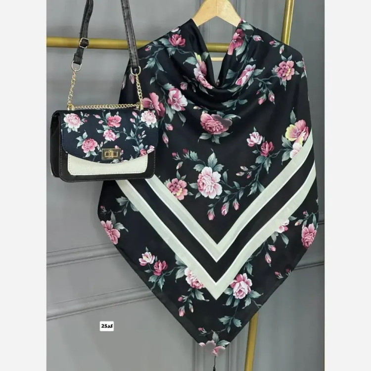 ست کیف و روسری گلاره با کیف مخمل و چرم صنعتی و روسری نخی منگوله دار