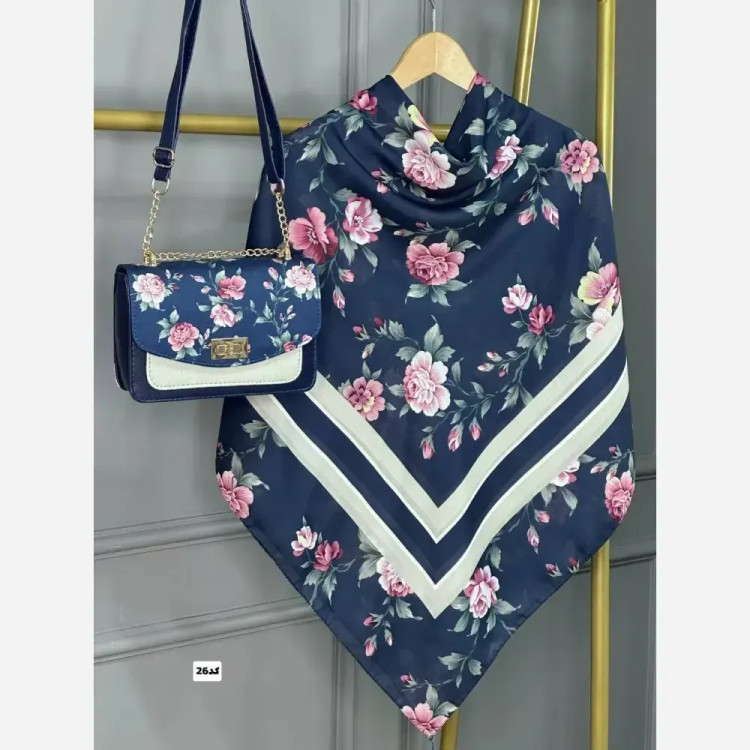 ست کیف و روسری گلاره با کیف مخمل و چرم صنعتی و روسری نخی منگوله دار