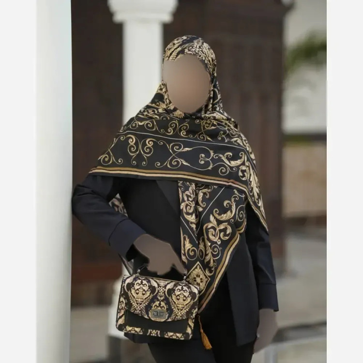 ست کیف و روسری الیزابت جنس مخمل و چرم صنعتی با روسری نخی منگوله دار