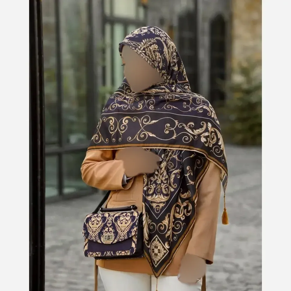 ست کیف و روسری الیزابت جنس مخمل و چرم صنعتی با روسری نخی منگوله دار