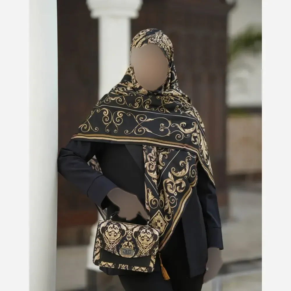 ست کیف و روسری الیزابت جنس مخمل و چرم صنعتی با روسری نخی منگوله دار