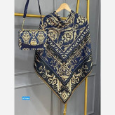 ست کیف و روسری الیزابت جنس مخمل و چرم صنعتی با روسری نخی منگوله دار