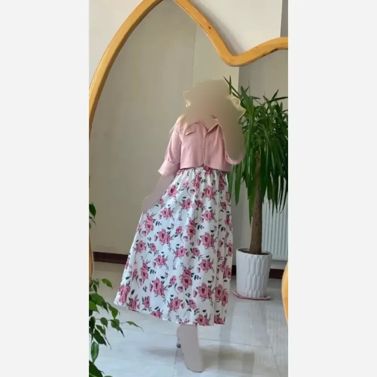 ست کت و سارافون زنانه مدل سودا جنس شانتون کریشه و ابروبادی رنگ صورتی فری سایز
