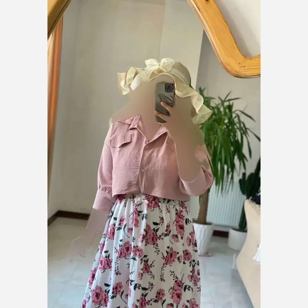 ست کت و سارافون زنانه مدل سودا جنس شانتون کریشه و ابروبادی رنگ صورتی فری سایز