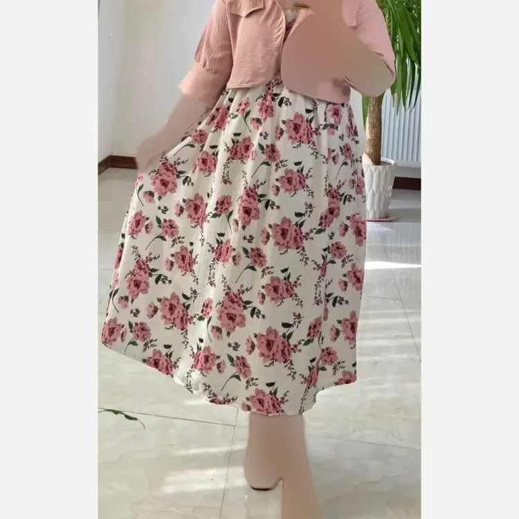 ست کت و سارافون زنانه مدل سودا جنس شانتون کریشه و ابروبادی رنگ صورتی فری سایز