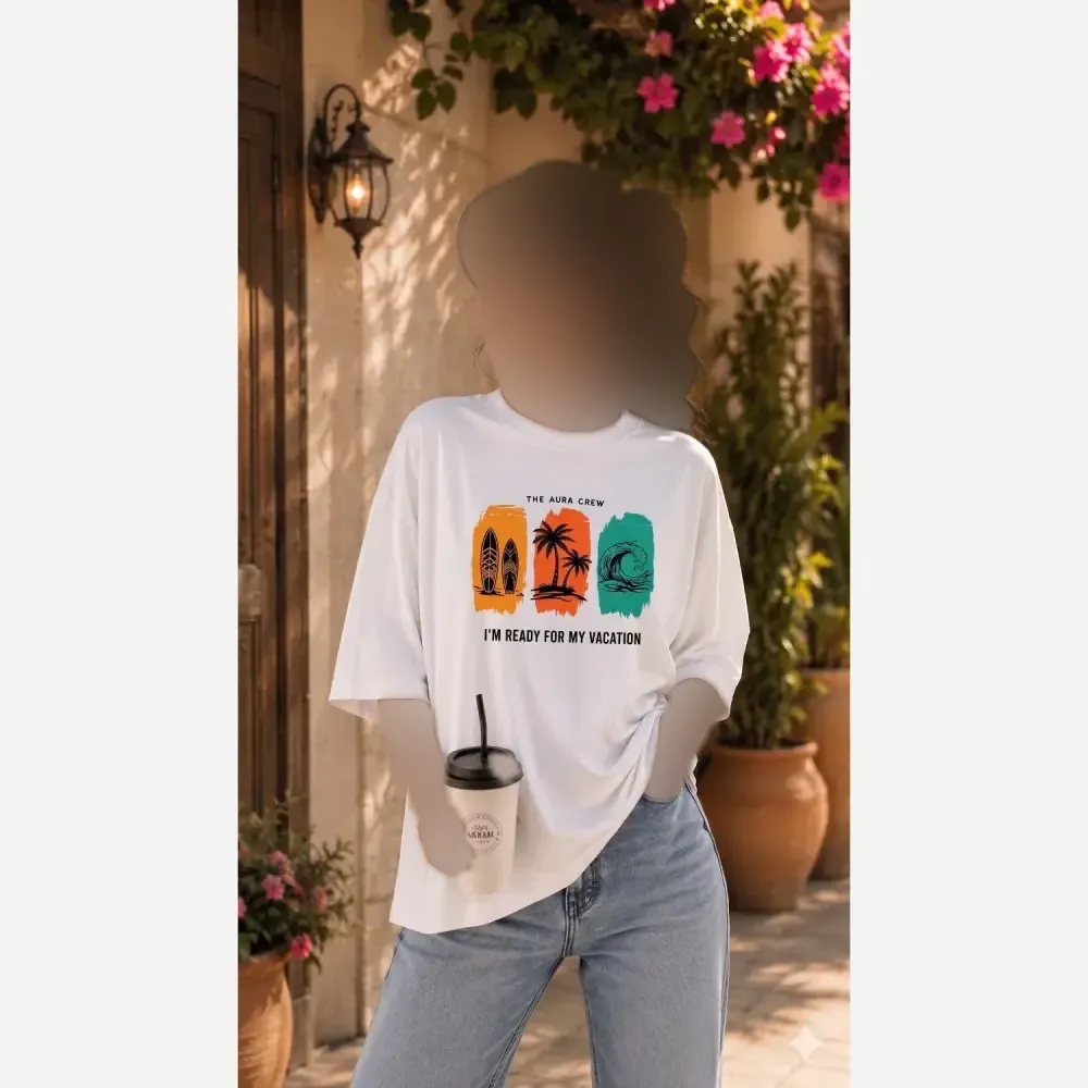 تیشرت باکسی لش نخ پنبه زنانه فری سایز طرحدار