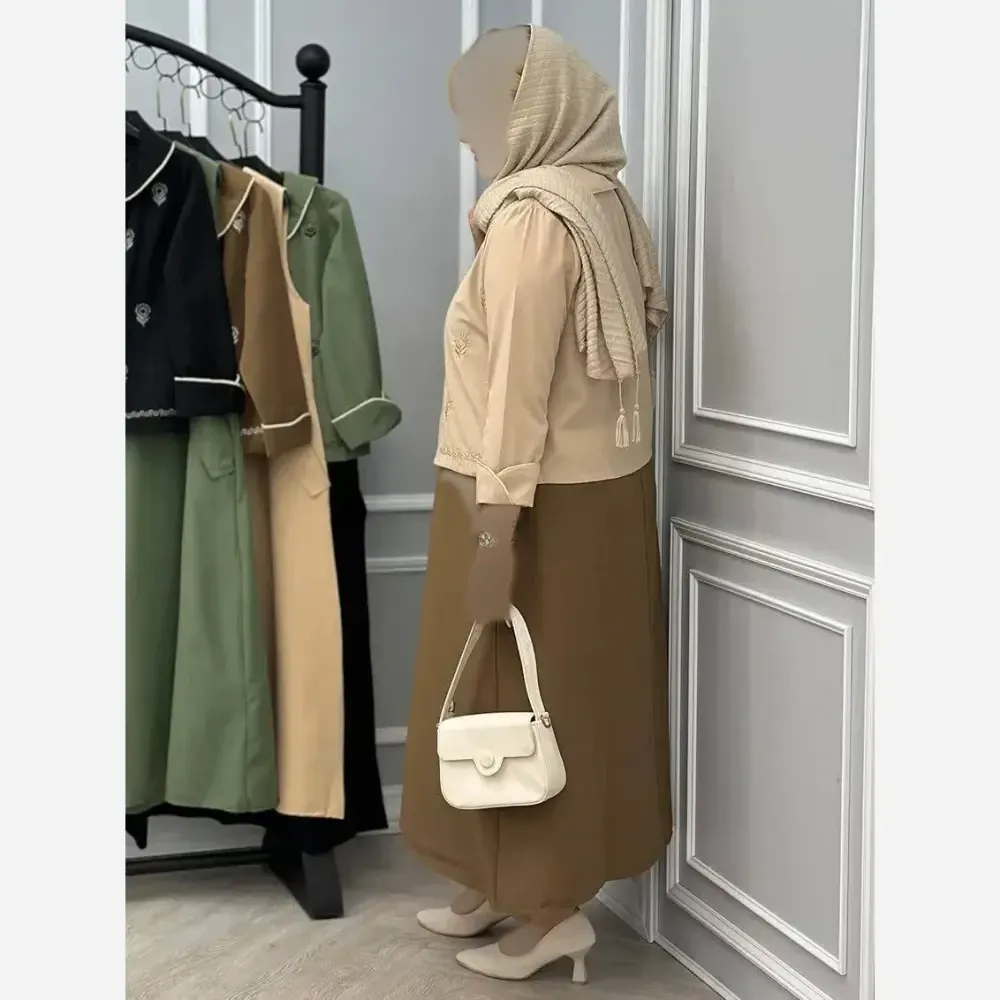 کت سارافون زنانه گلدوزی شده جنس لنین پلاس سایز 36 تا 48