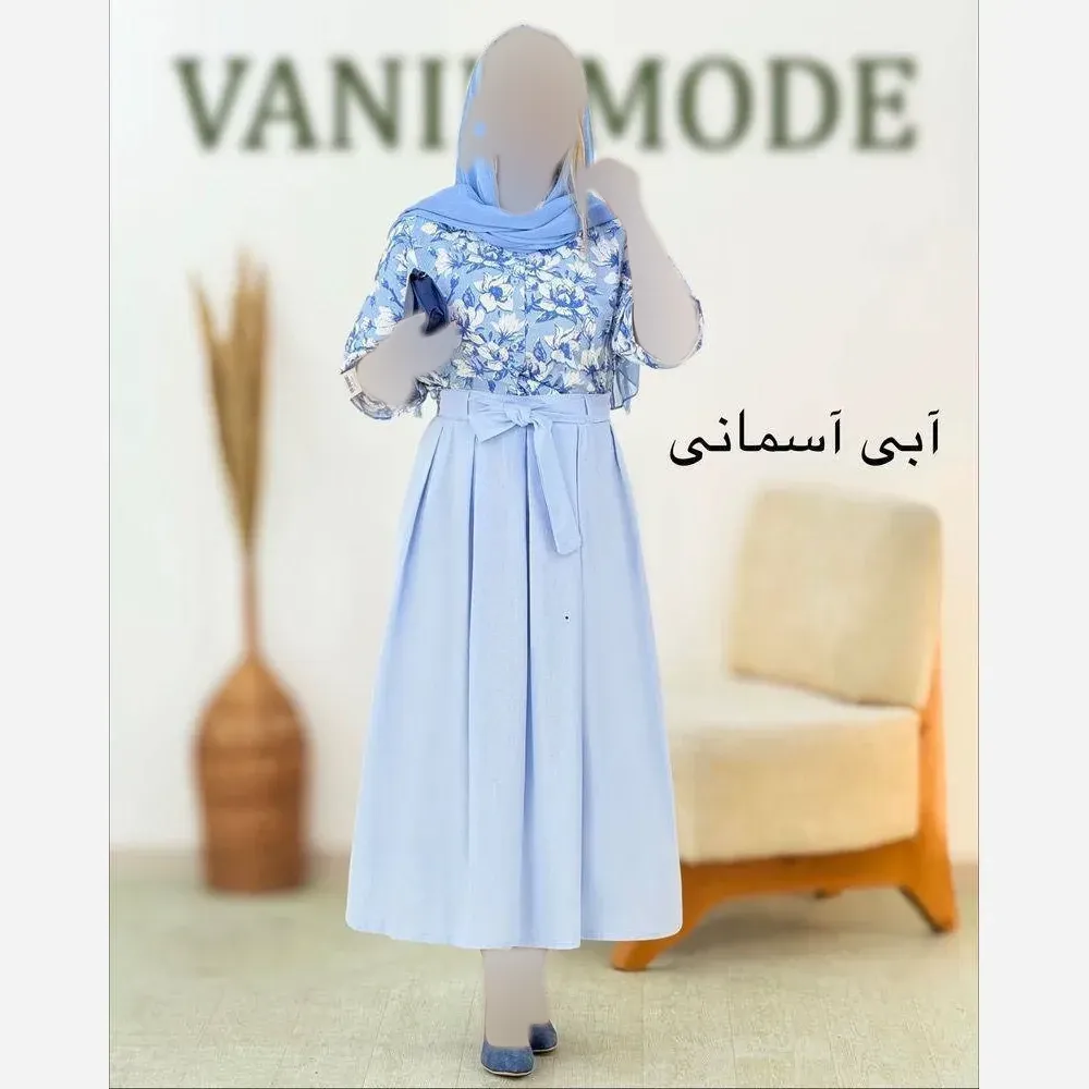 ست شومیز و دامن لنین زنانه مدل وانیک فری سایز 40 تا 46