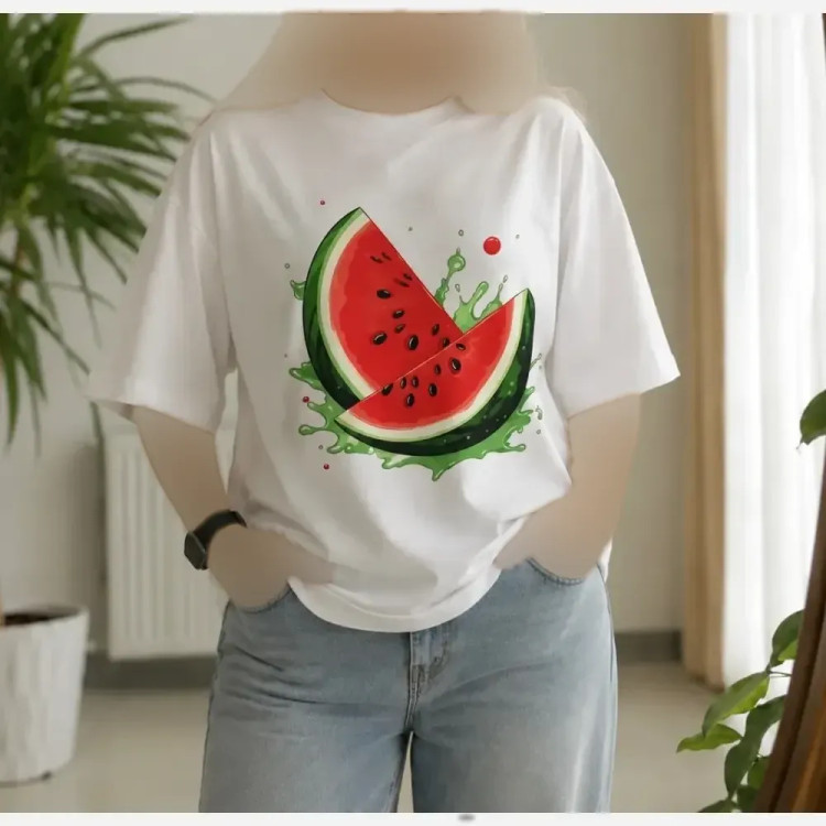 تیشرت باکسی طرح میوه جنس نخ پنبه اعلا فری سایز