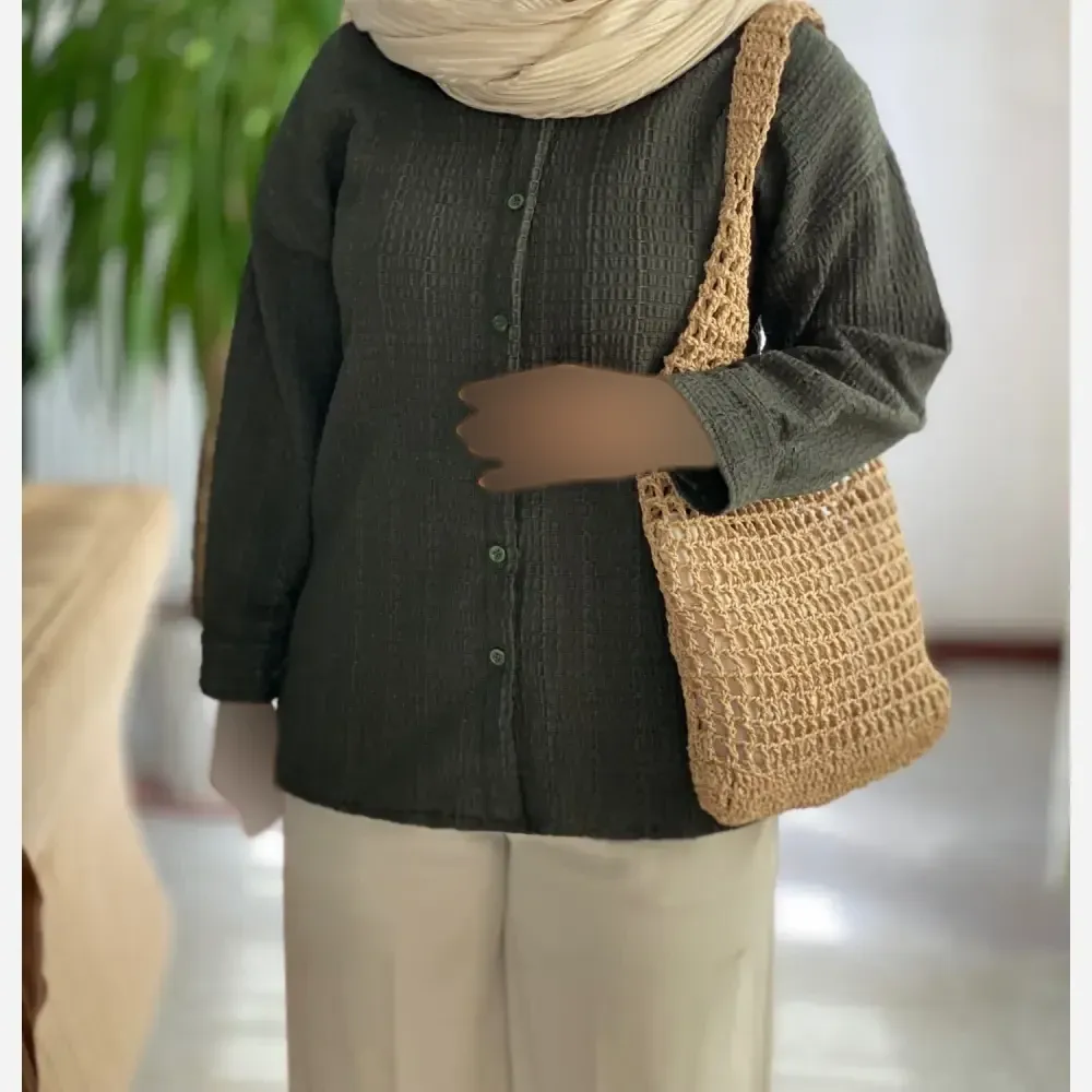 شومیز زنانه نیکی جنس بیسکوییتی حصیری فری سایز