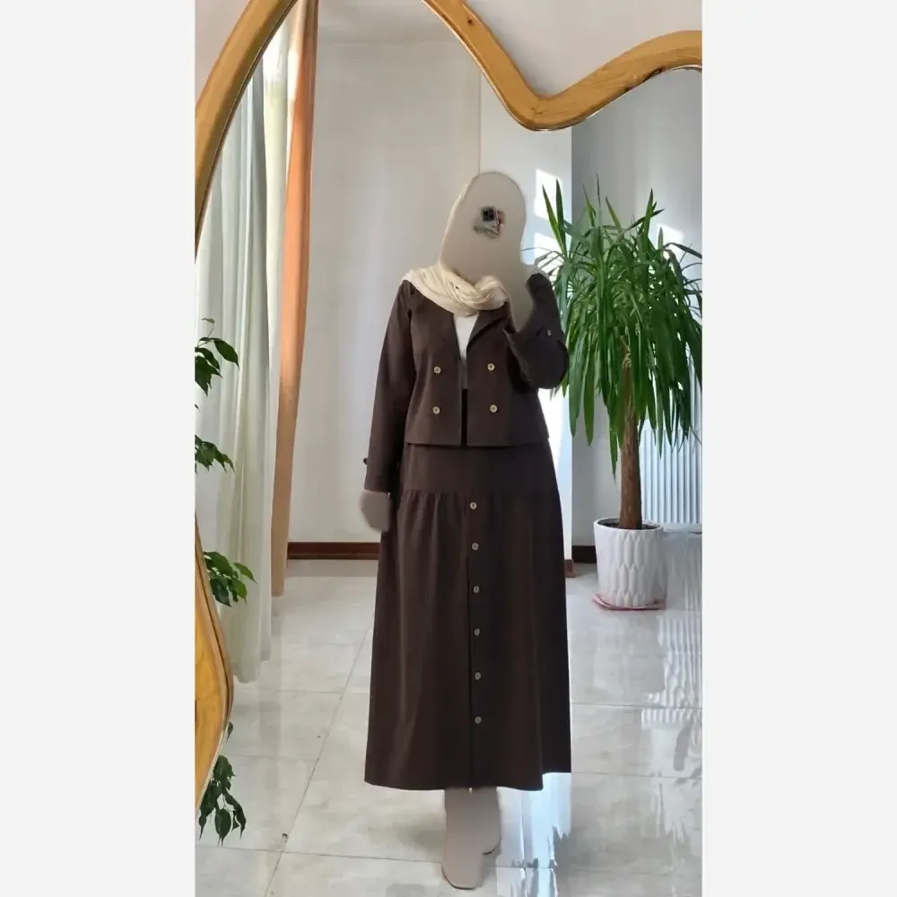 کت دامن زنانه جلو دکمه لنین اعلا سایز فری مناسب 38 تا 46