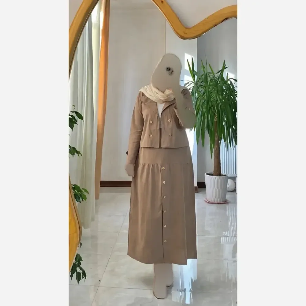 کت دامن زنانه جلو دکمه لنین اعلا سایز فری مناسب 38 تا 46