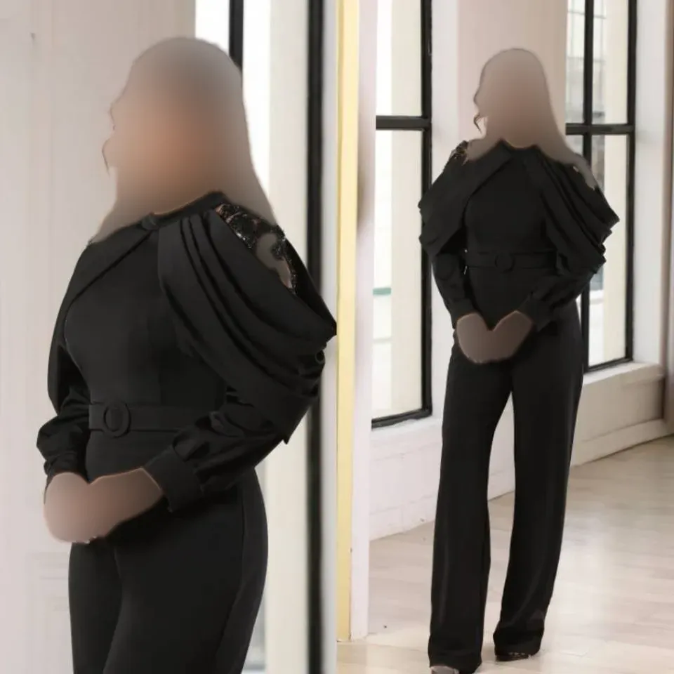سرهمی زنانه جنس غواصی و فلوک چمنی رنگ مشکی مدل آیما