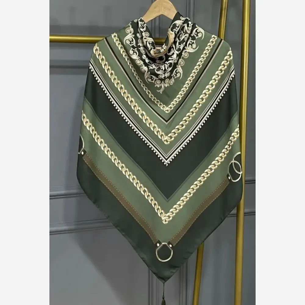روسری نخی گالریا قواره 130 رنگ سبز و آبی