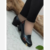 کفش طبی زنانه چرم صنعتی مدل برگی رنگ مشکی پاشنه 5 سانتی سایز 36 تا 41