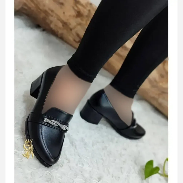کفش طبی مجلسی زنانه مدل نیلوفر چرم مشکی سایز 37 پاشنه 5 سانت