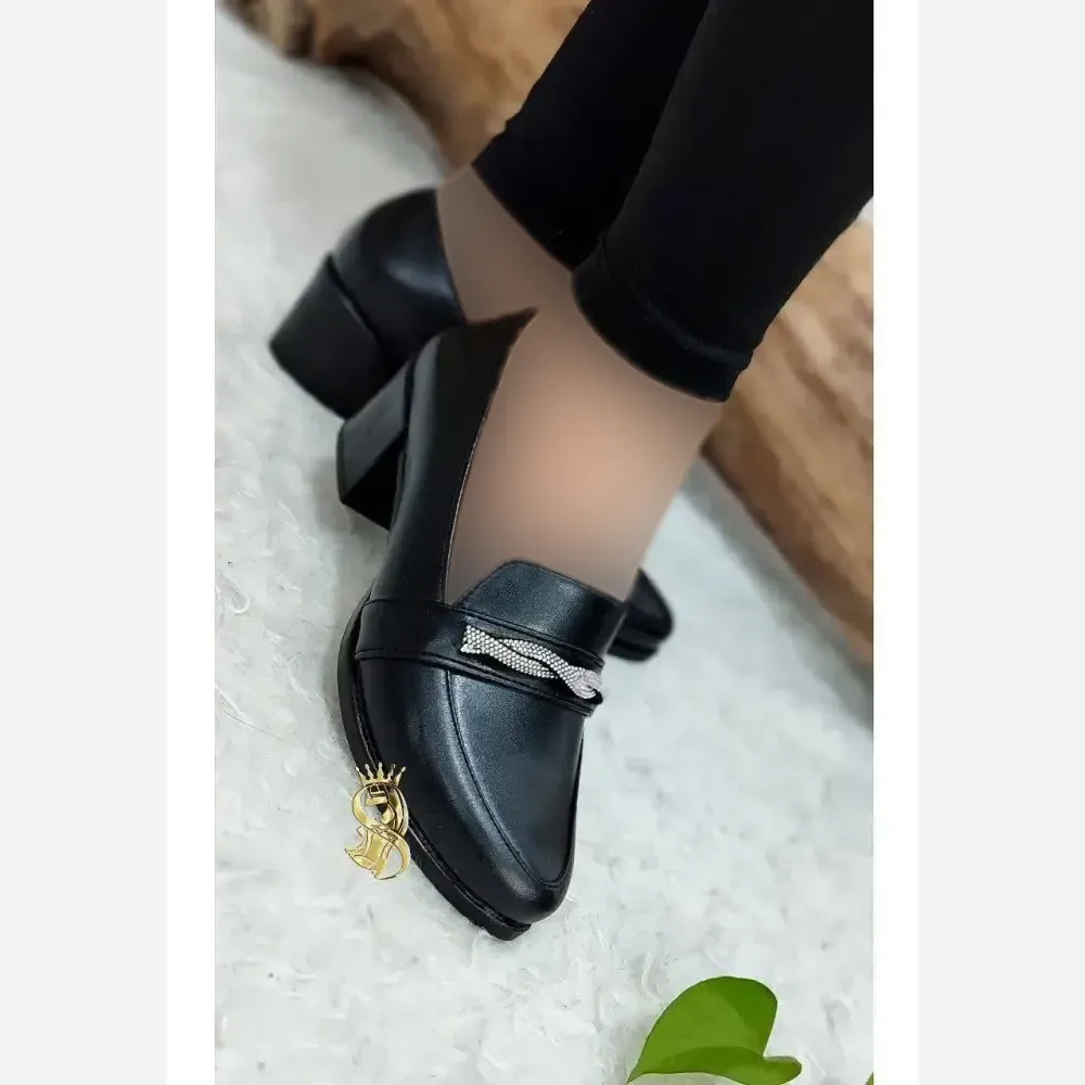کفش طبی مجلسی زنانه مدل نیلوفر چرم مشکی سایز 37 پاشنه 5 سانت