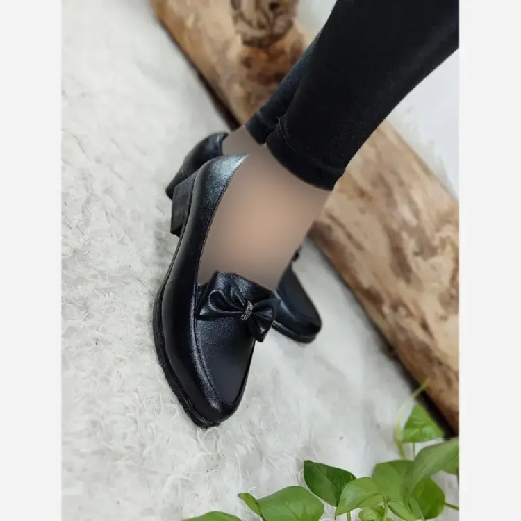 کفش کالج طبی زنانه مدل یکتا پاپیون چرم صنعتی مشکی سایز 37 و 38