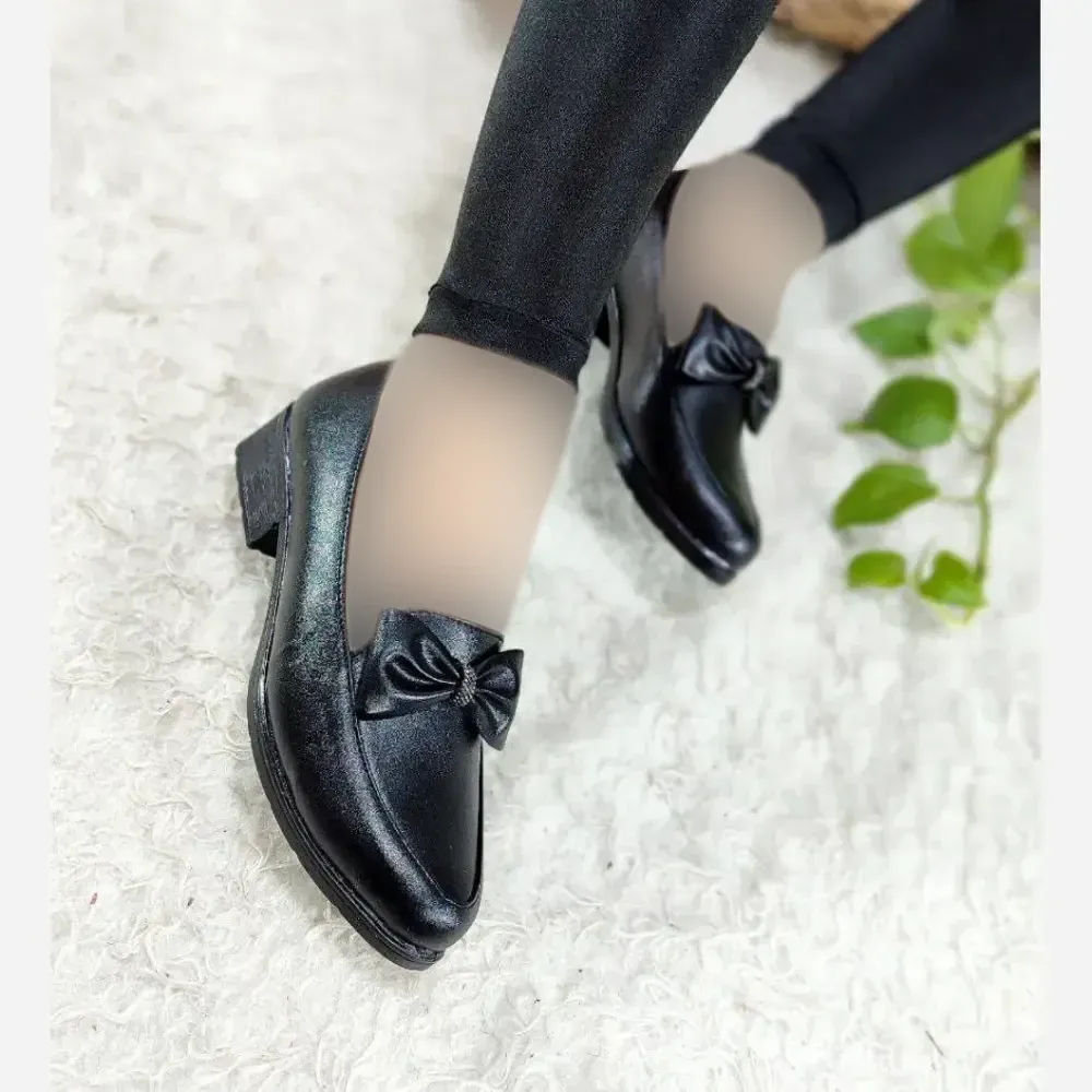کفش کالج طبی زنانه مدل یکتا پاپیون چرم صنعتی مشکی سایز 37 و 38