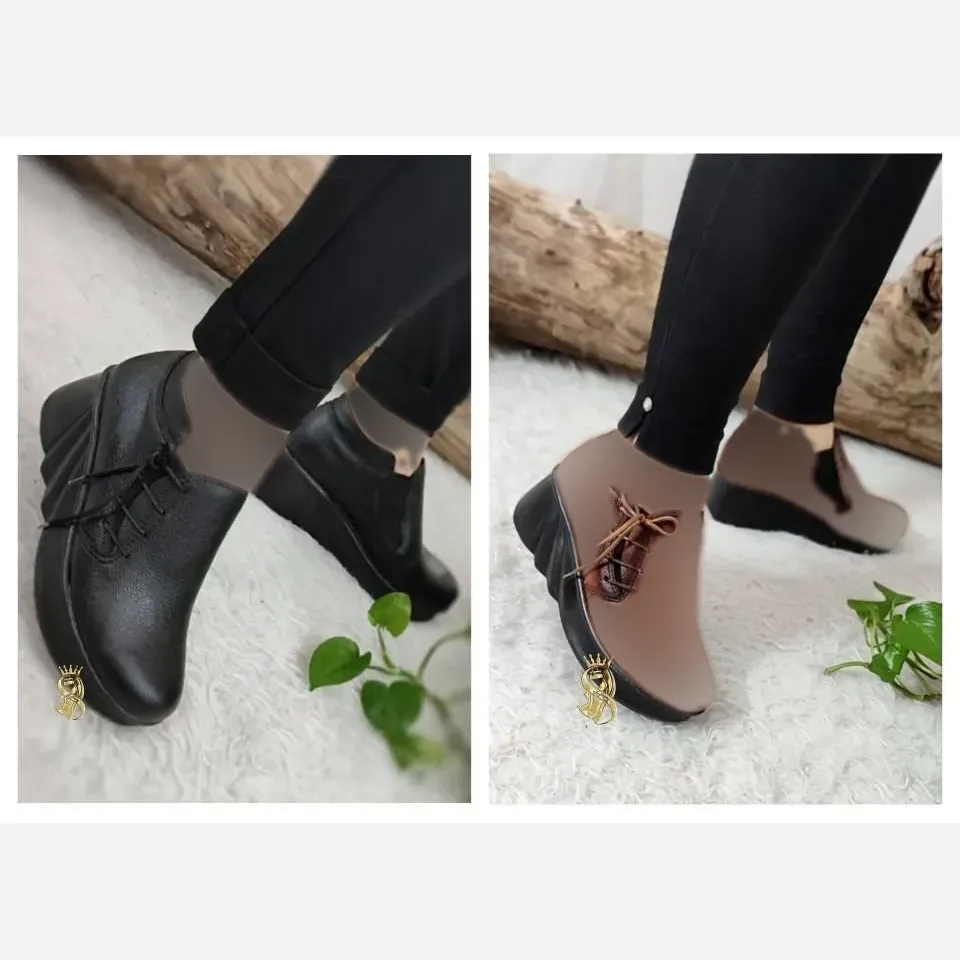 کفش طبی لژدار زنانه چرم فلوتر بغل بندی صدفی