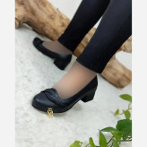 کفش طبی مجلسی زنانه چرم مشکی پاشنه 5 سانتی سایز 36 تا 41