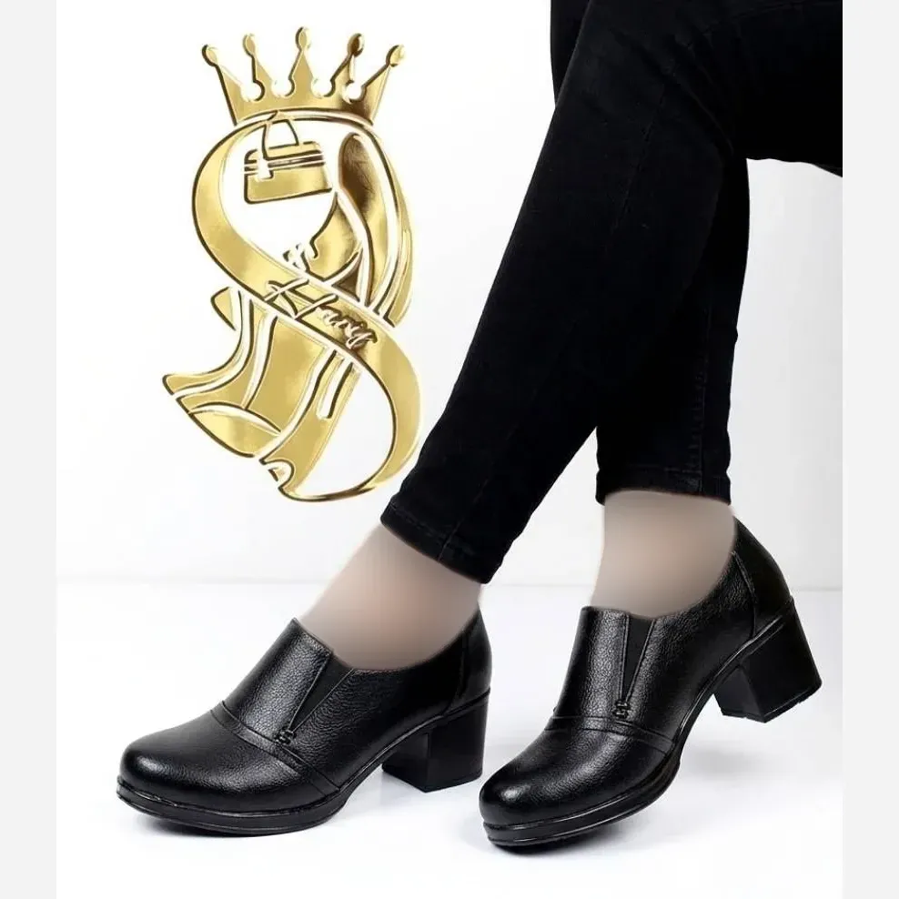 کفش طبی زنانه چرم صنعتی مدل میترا پاشنه 5 سانت رنگ مشکی