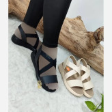 صندل طبی زنانه مدل هپی کشی چرم صنعتی رنگ مشکی و کرم