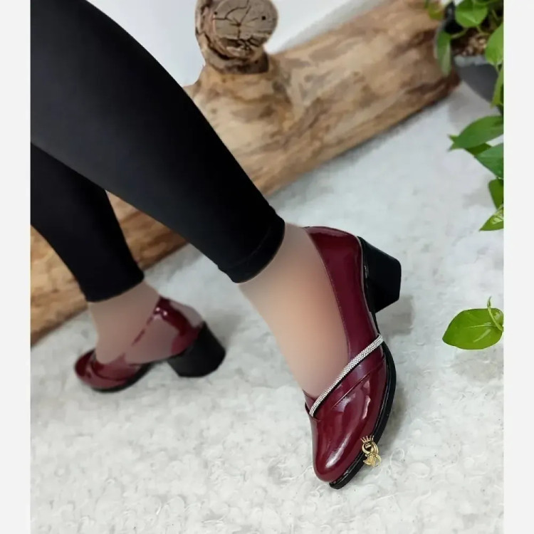 کفش طبی مجلسی زنانه ورنی پاشنه 5 سانت رنگ زرشکی مشکی کرم سایز 37 تا 40