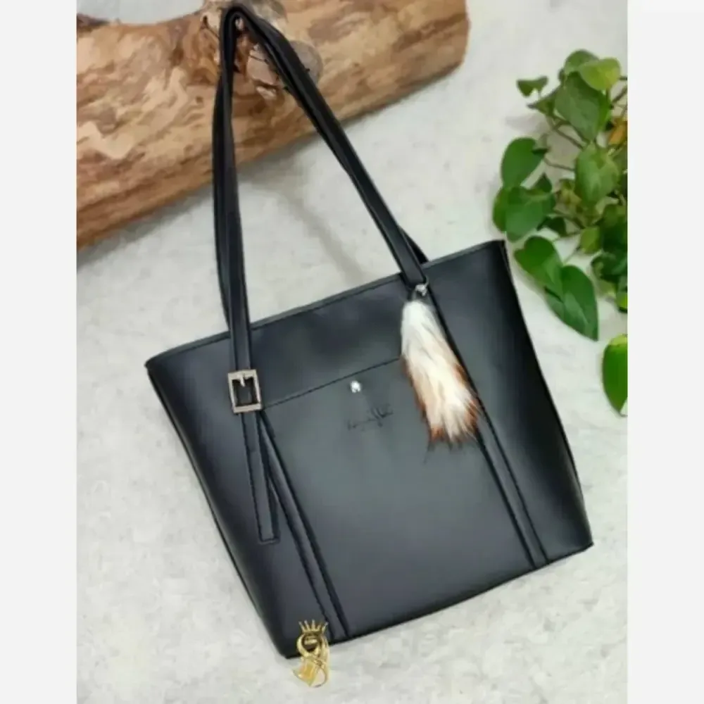 کیف بزرگ دانشجویی چرم صنعتی مشکی مدل منگوله ساده