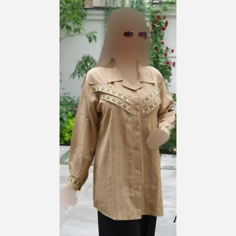 شومیز زنانه لنین ژاکارد رنگ کرم سایز 38 تا 48