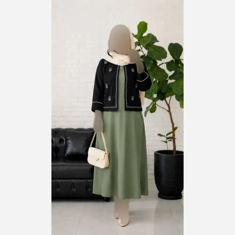 کت سارافون گلدوزی لنین پلاس رنگ مشکی سبز کرم نسکافه ای سایز 38 تا 48