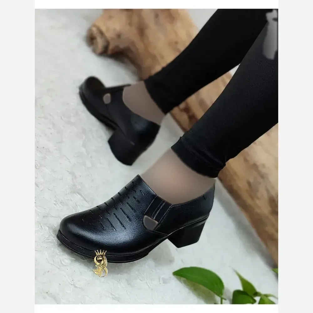 کفش طبی زنانه چرم صنعتی مدل شیوا لمه رنگ مشکی