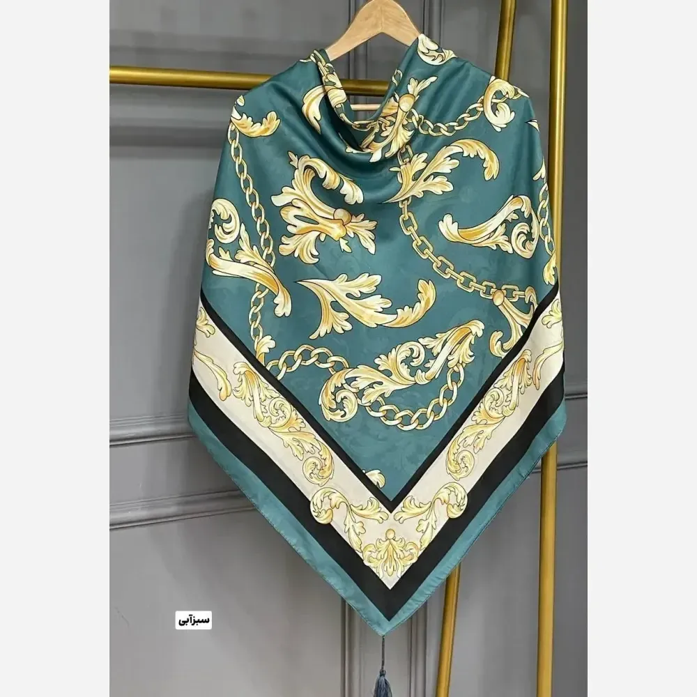 روسری نخی گراند قواره 130 مشکی و سبزآبی