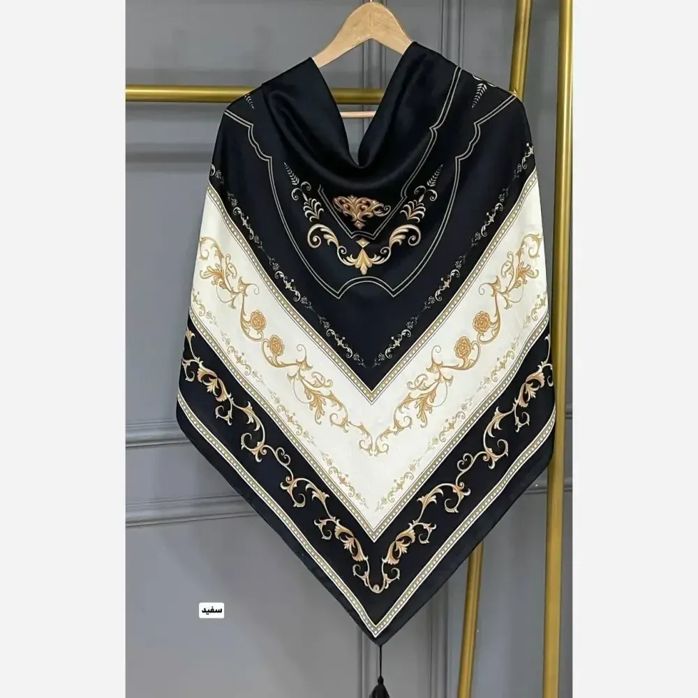 روسری نخی سلینا قواره 130 رنگ سبز سفید بادمجانی