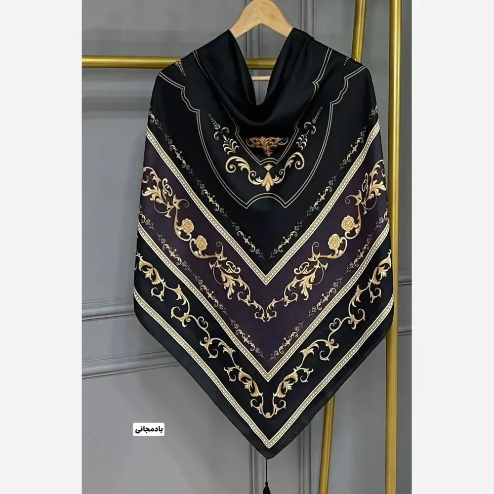 روسری نخی سلینا قواره 130 رنگ سبز سفید بادمجانی